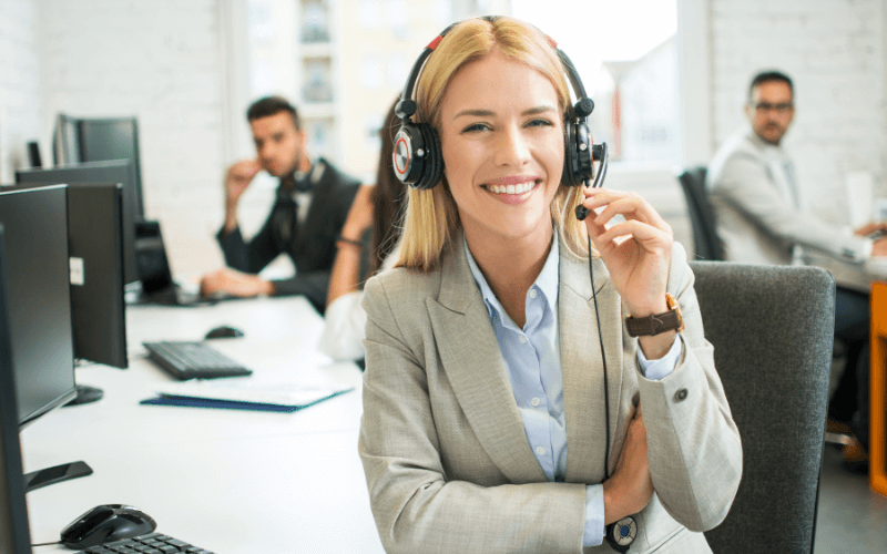 Customer service representative with headset